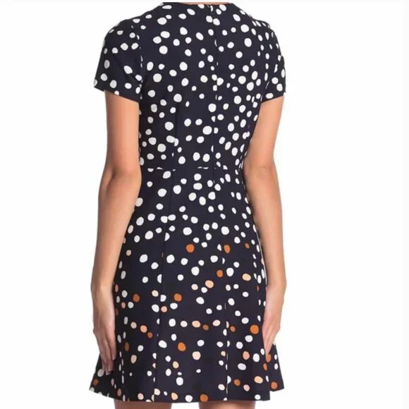 NWT $128 Vince Camuto Polka Dot Short Sleeve Fit & Flare Dress in NAVY MULTI-2P! - Picture 3 of 11